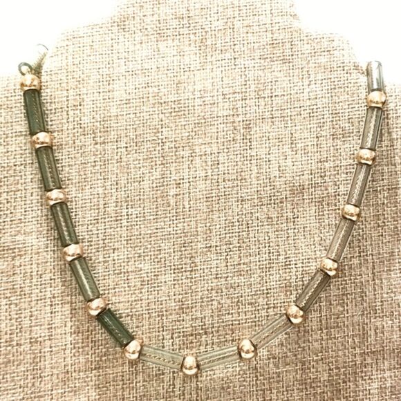 Green Lucite Tube and Gold Tone Chain Vintage Necklace - Picture 2 of 5